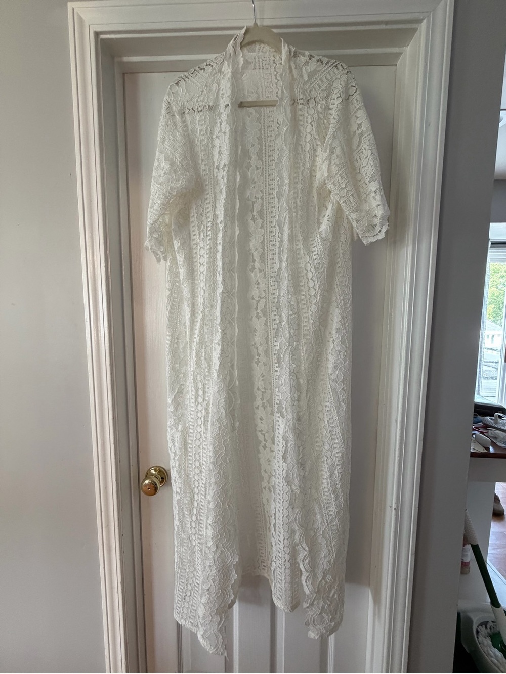 Anthropologie Cream Lace Long Robe